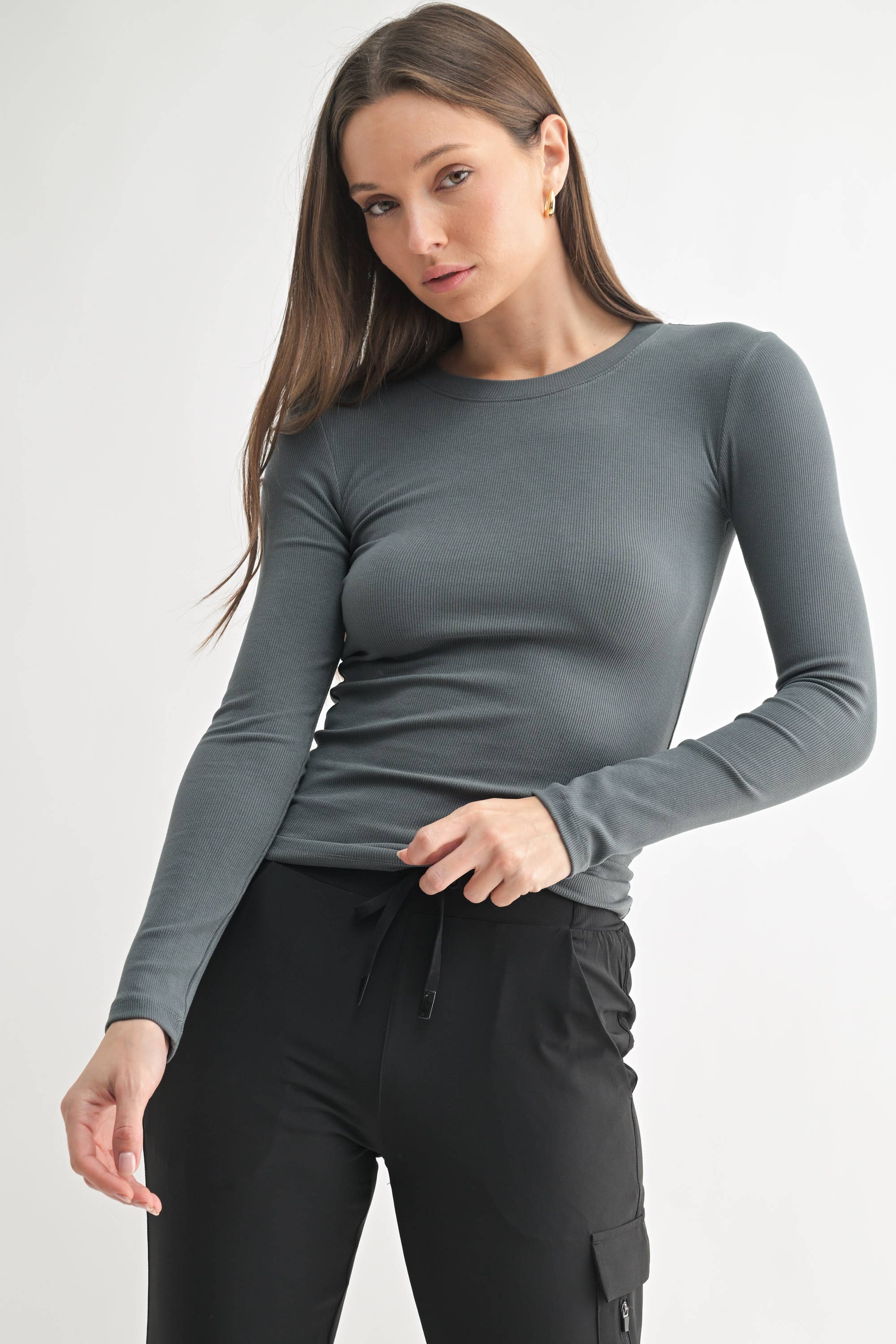Mindy Essential Long-Sleeved Micro-Ribbed Top