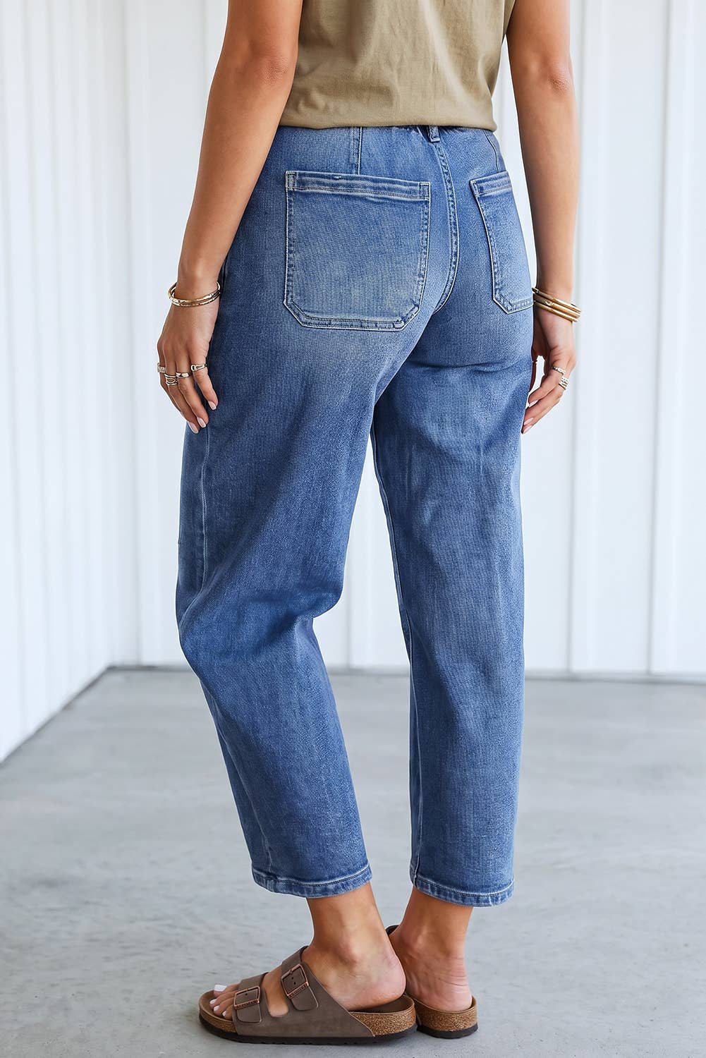 Drawstring Casual Pocket Patched Denim Jeans