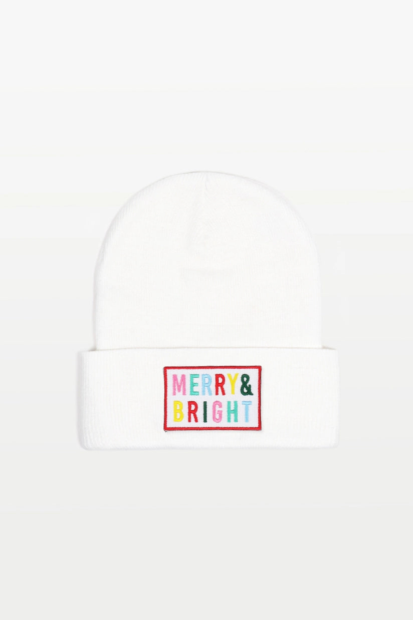 Merry & Bright Embroidery Patch Christmas Beanie