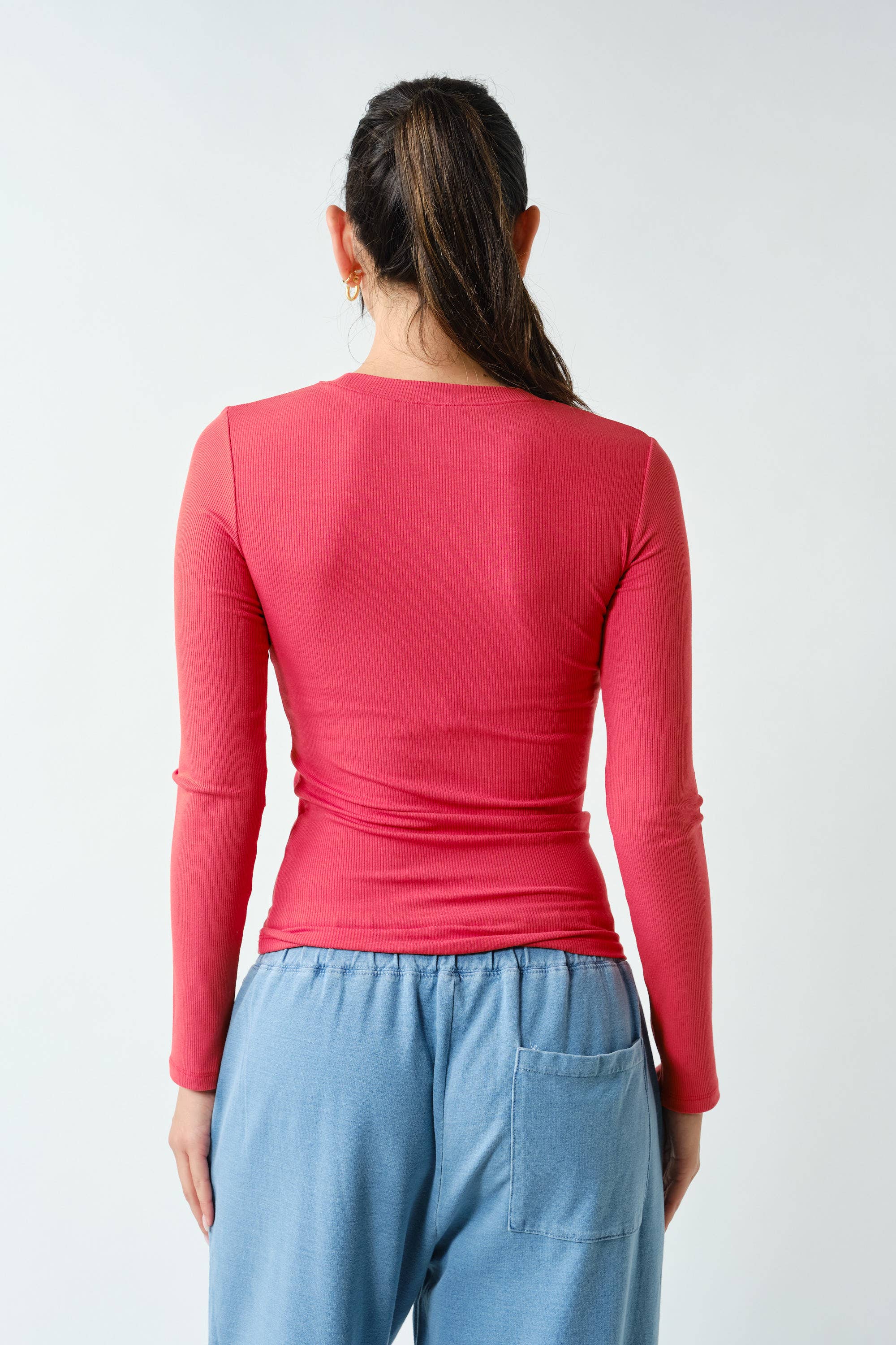 Mindy Essential Long-Sleeved Micro-Ribbed Top