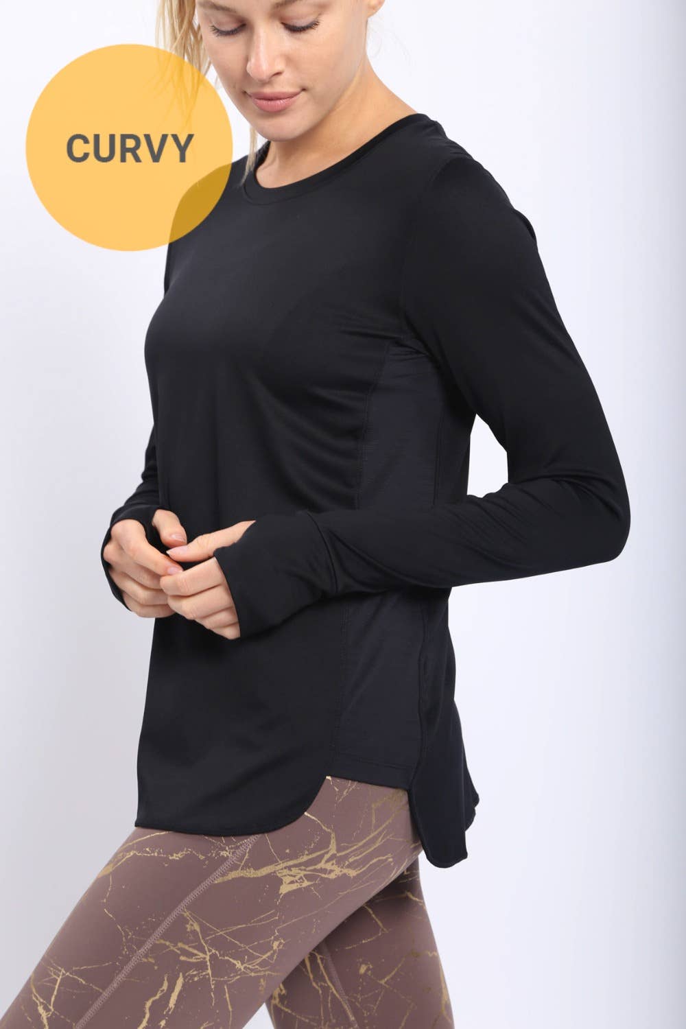 CURVY Active Top with Breathable Panels and Thumb Holes