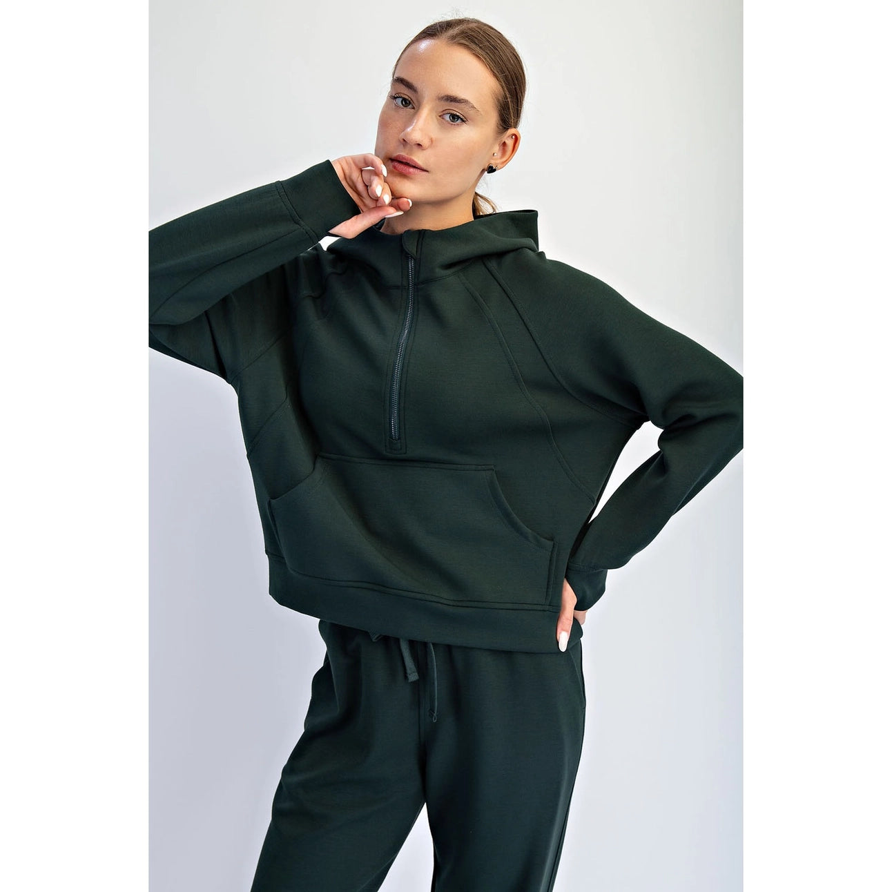 PLUS SIZE MODAL SCUBA QUARTER ZIP HODDIE JACKET