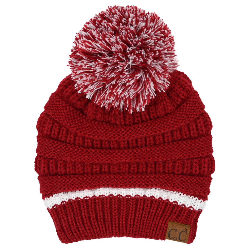 ISU Inspired Color Yarn Beanie with Pom Pom
