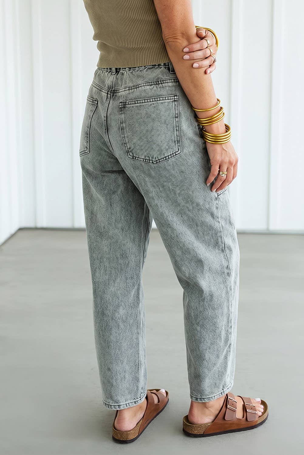 Denim Acid Wash Tie Waist Pants