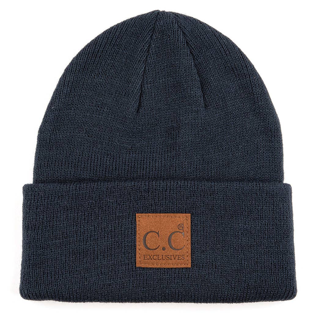 Classic Beanie Hat with Suede Logo Patch