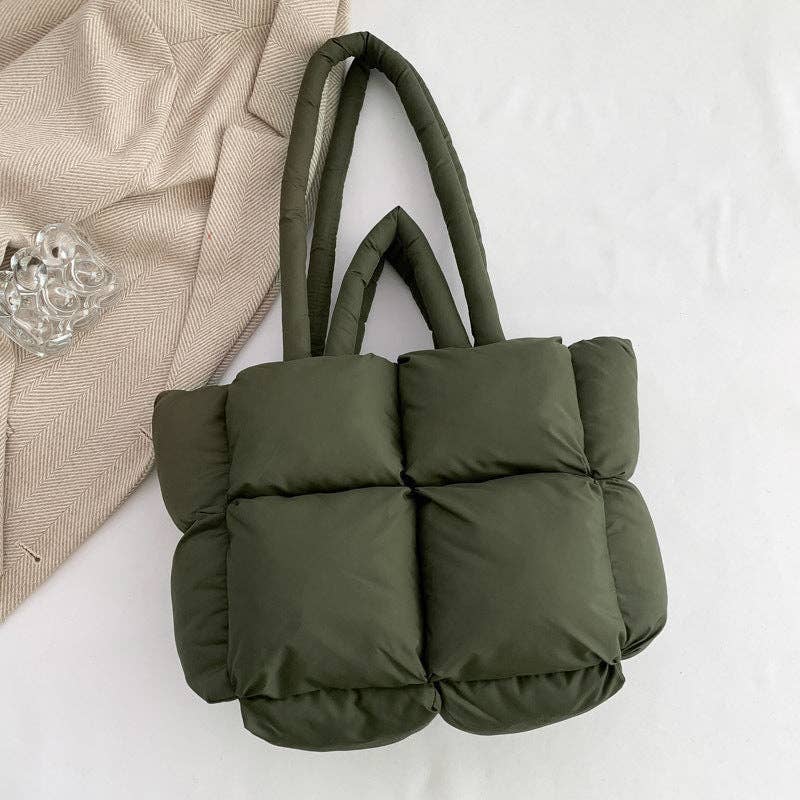 Simple Puffer Tote Bag Solid Color Soft Handbag