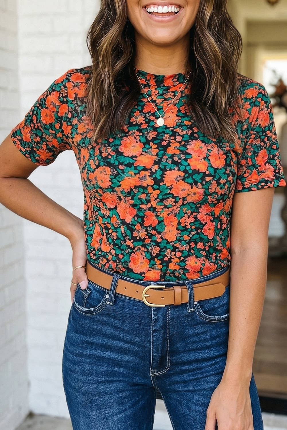 Retro Floral Printed Mesh Top