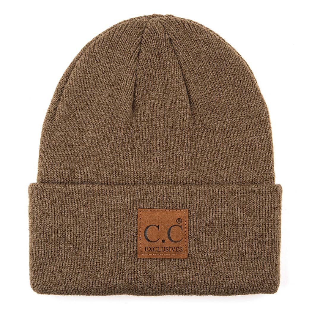 Classic Beanie Hat with Suede Logo Patch
