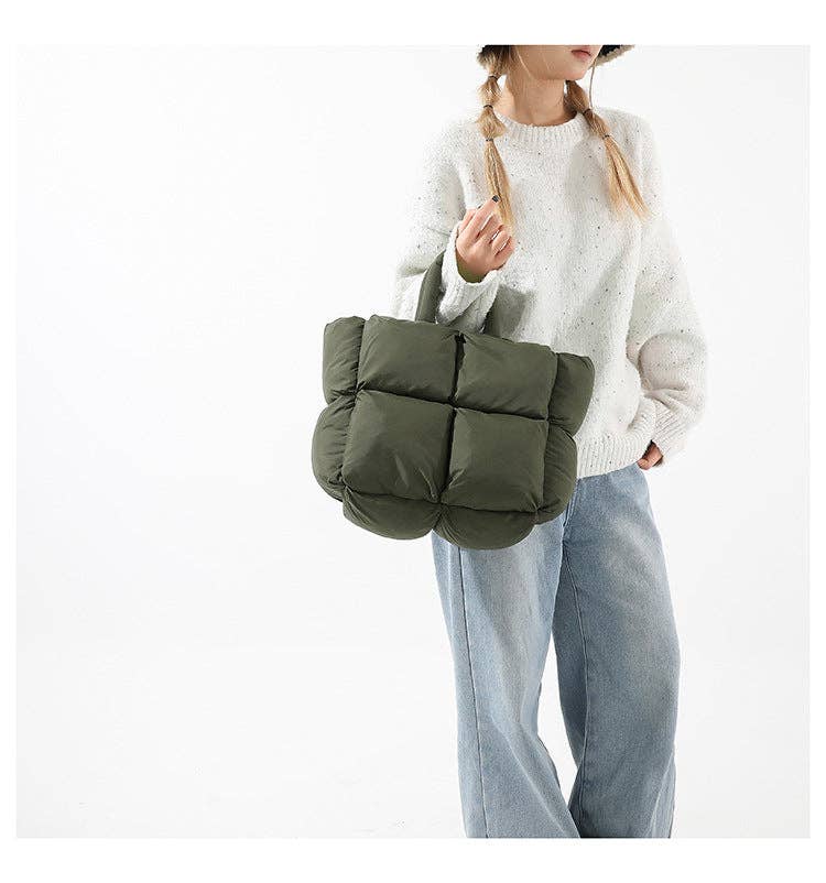 Simple Puffer Tote Bag Solid Color Soft Handbag