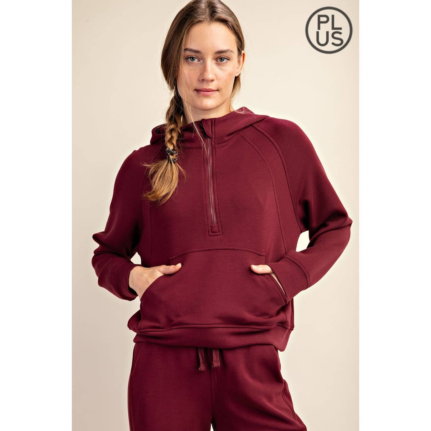 PLUS SIZE MODAL SCUBA QUARTER ZIP HODDIE JACKET