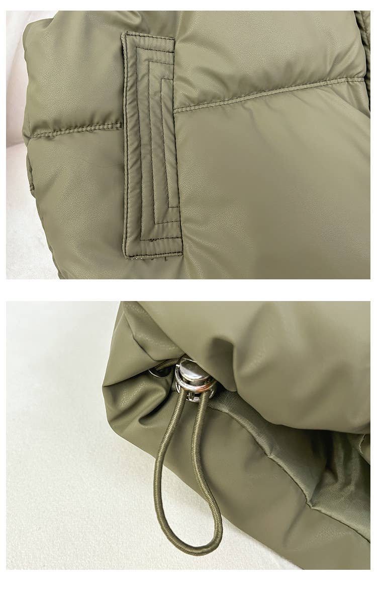 Snap Button Zip Up High Neck Pocket Puffer Vest