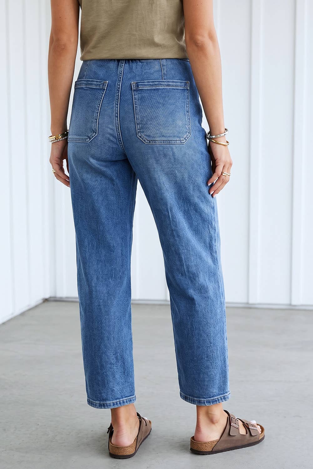 Drawstring Casual Pocket Patched Denim Jeans
