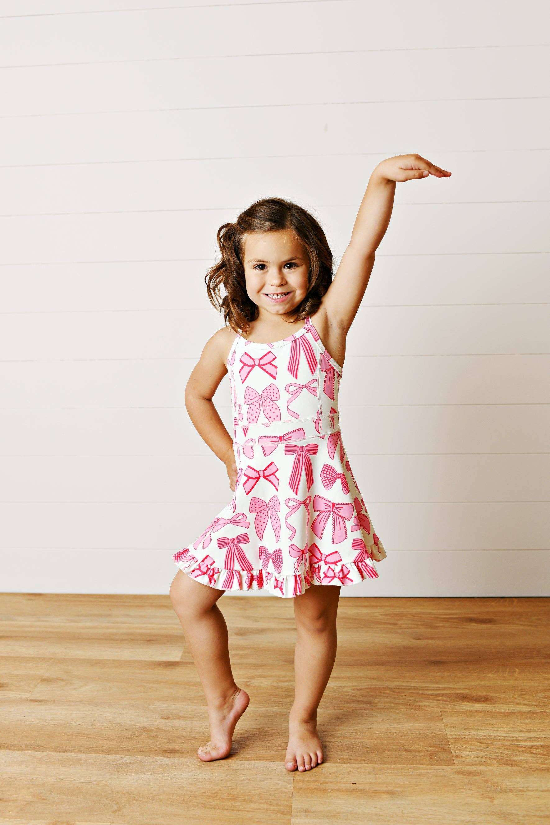 Girls Pink Bow Athletic Active Sport Ruffle Dress