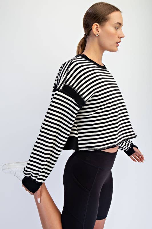 Long Sleeve Striped Open Back Top