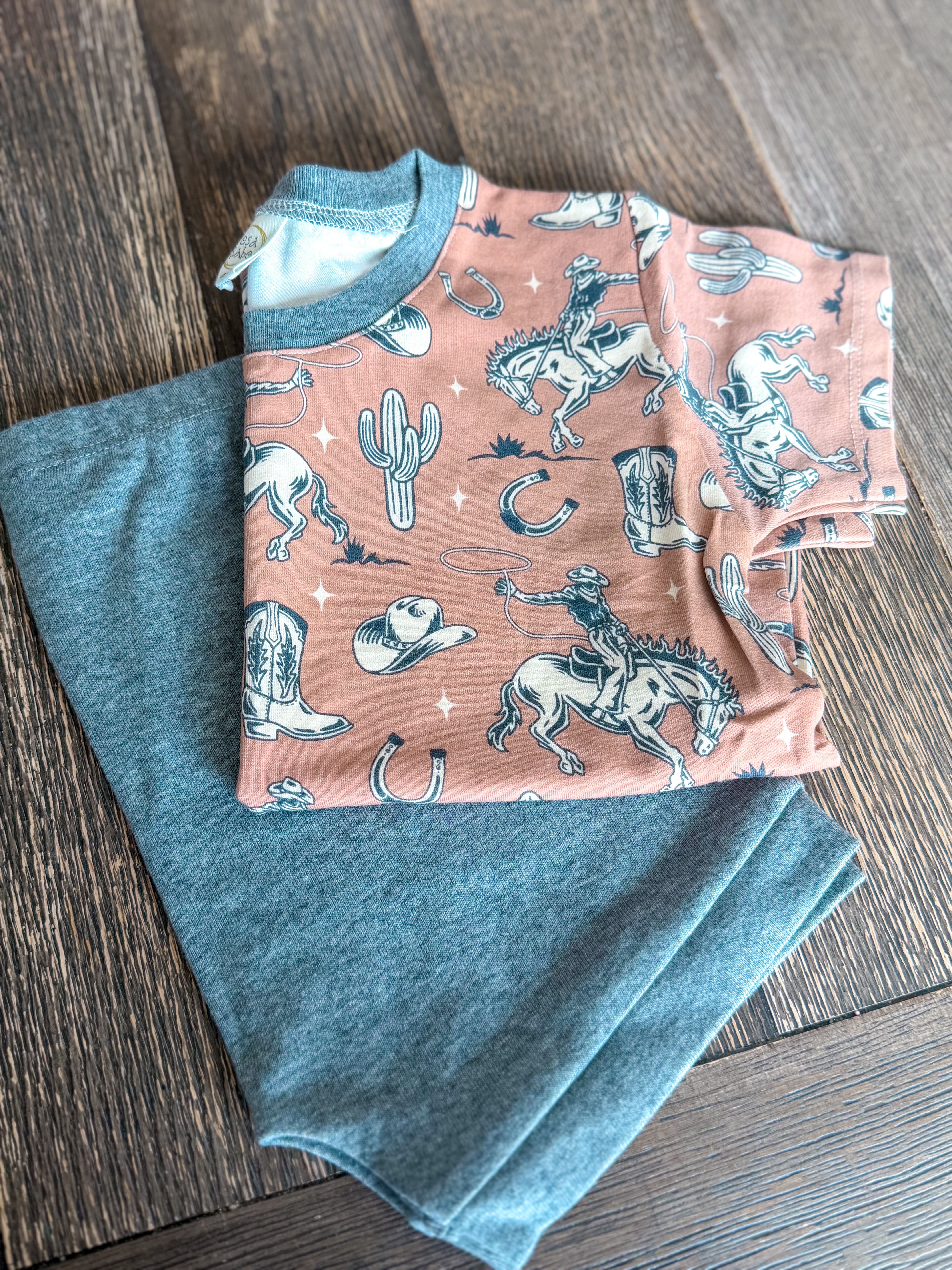Wild Wrangler/Brown Western Bamboo Cotton Boys' Short Set