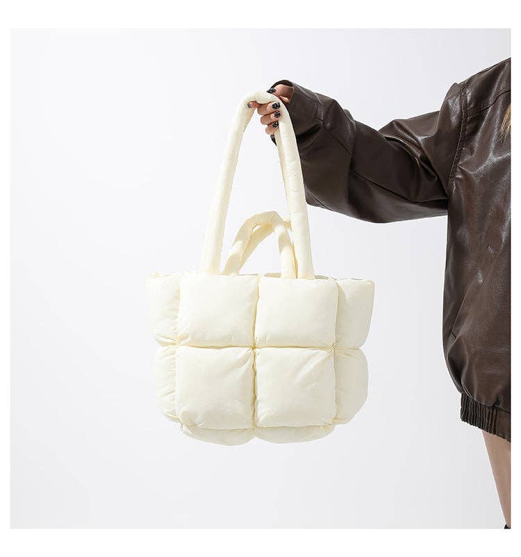 Simple Puffer Tote Bag Solid Color Soft Handbag