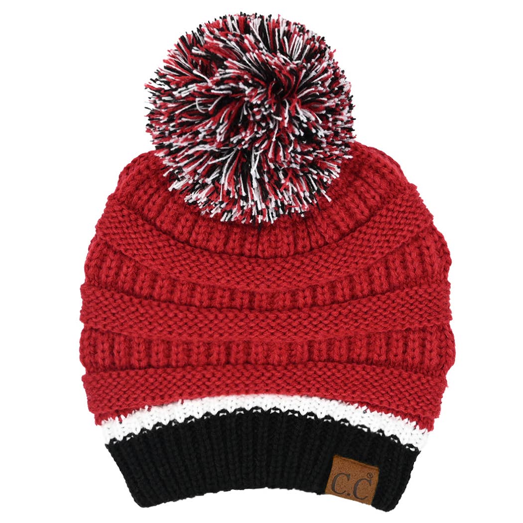 ISU Inspired Color Yarn Beanie with Pom Pom