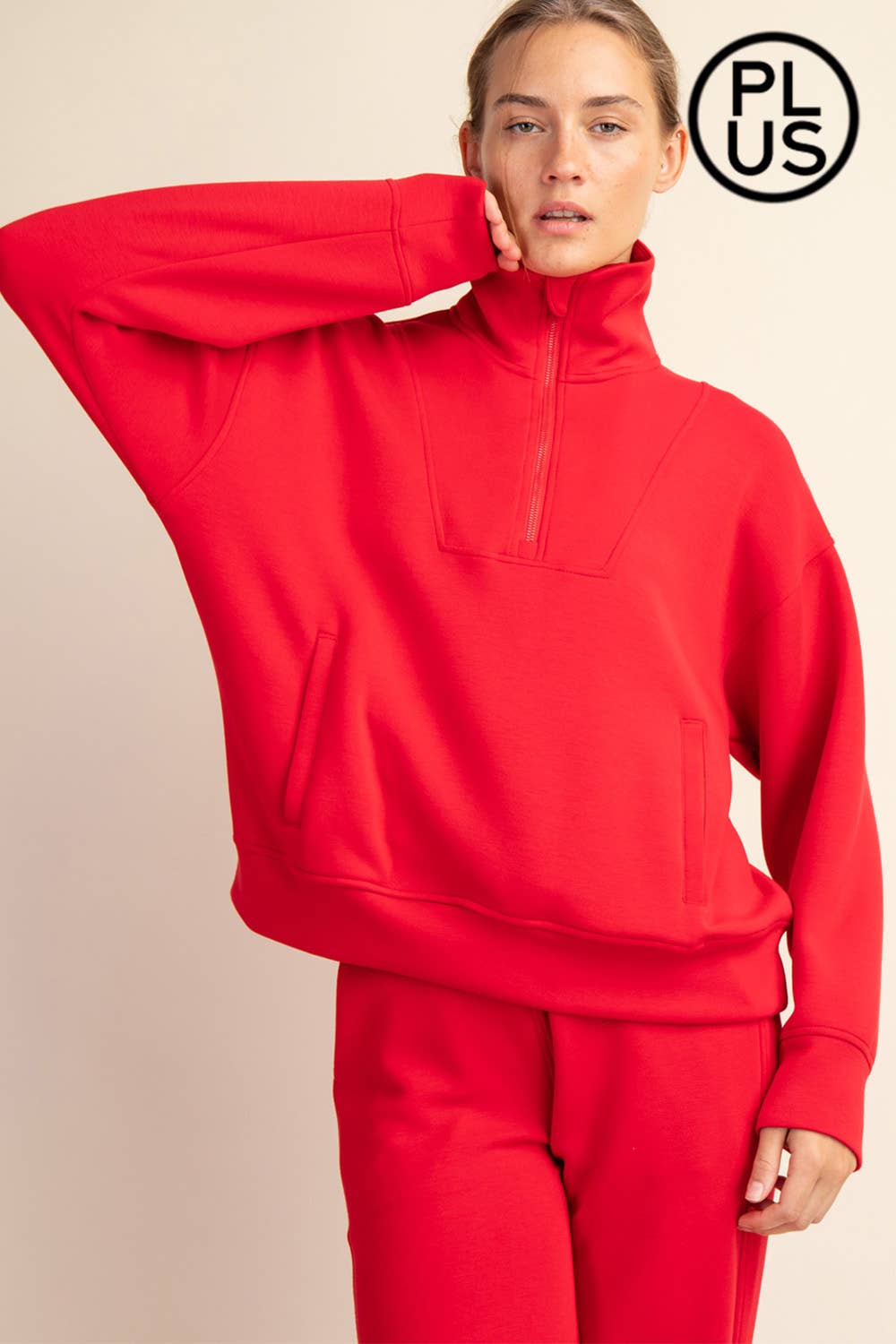 PLUS SIZE MODAL SCUBA QUARTER ZIP PULLOVER