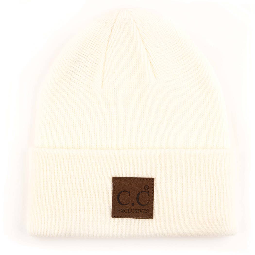 Classic Beanie Hat with Suede Logo Patch