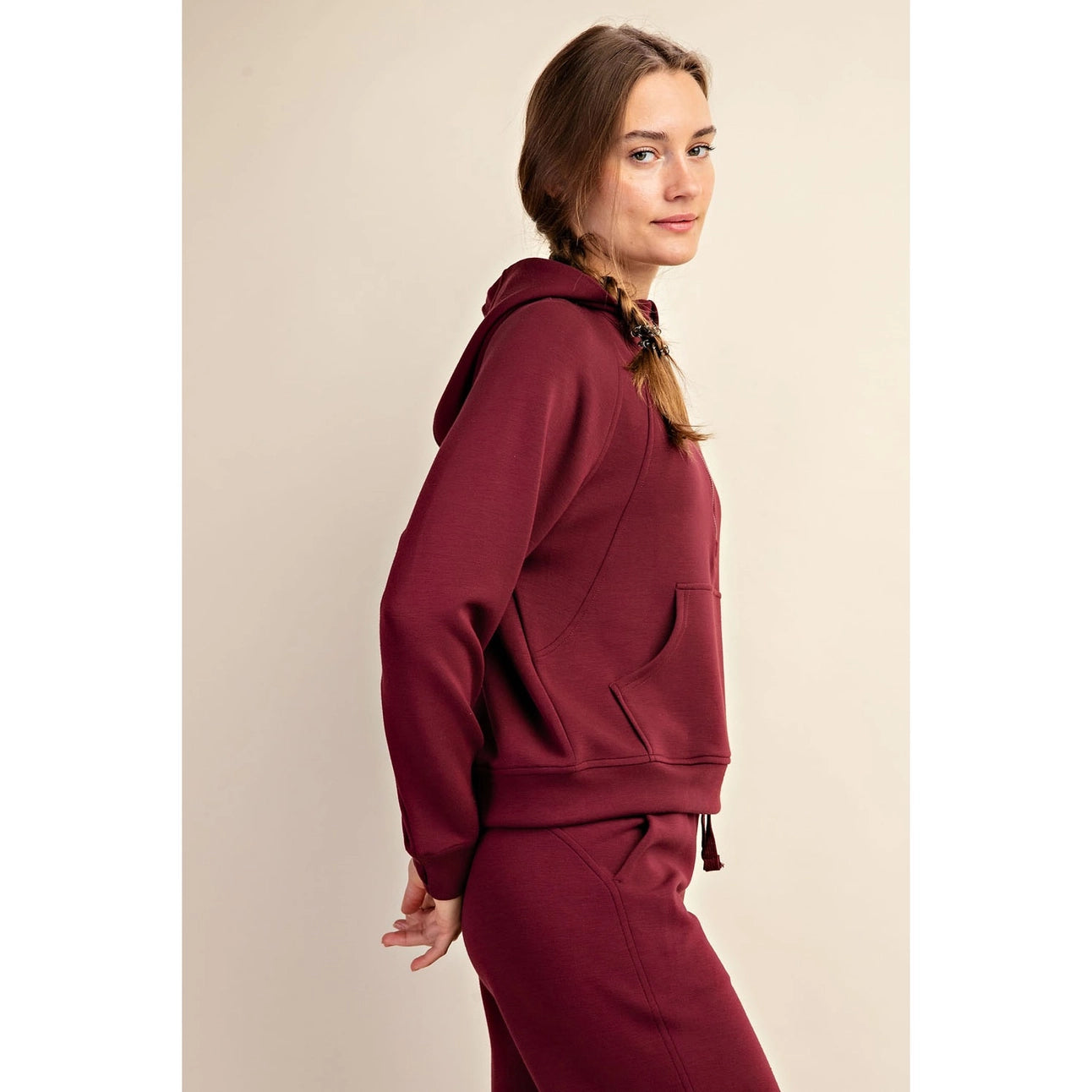 PLUS SIZE MODAL SCUBA QUARTER ZIP HODDIE JACKET