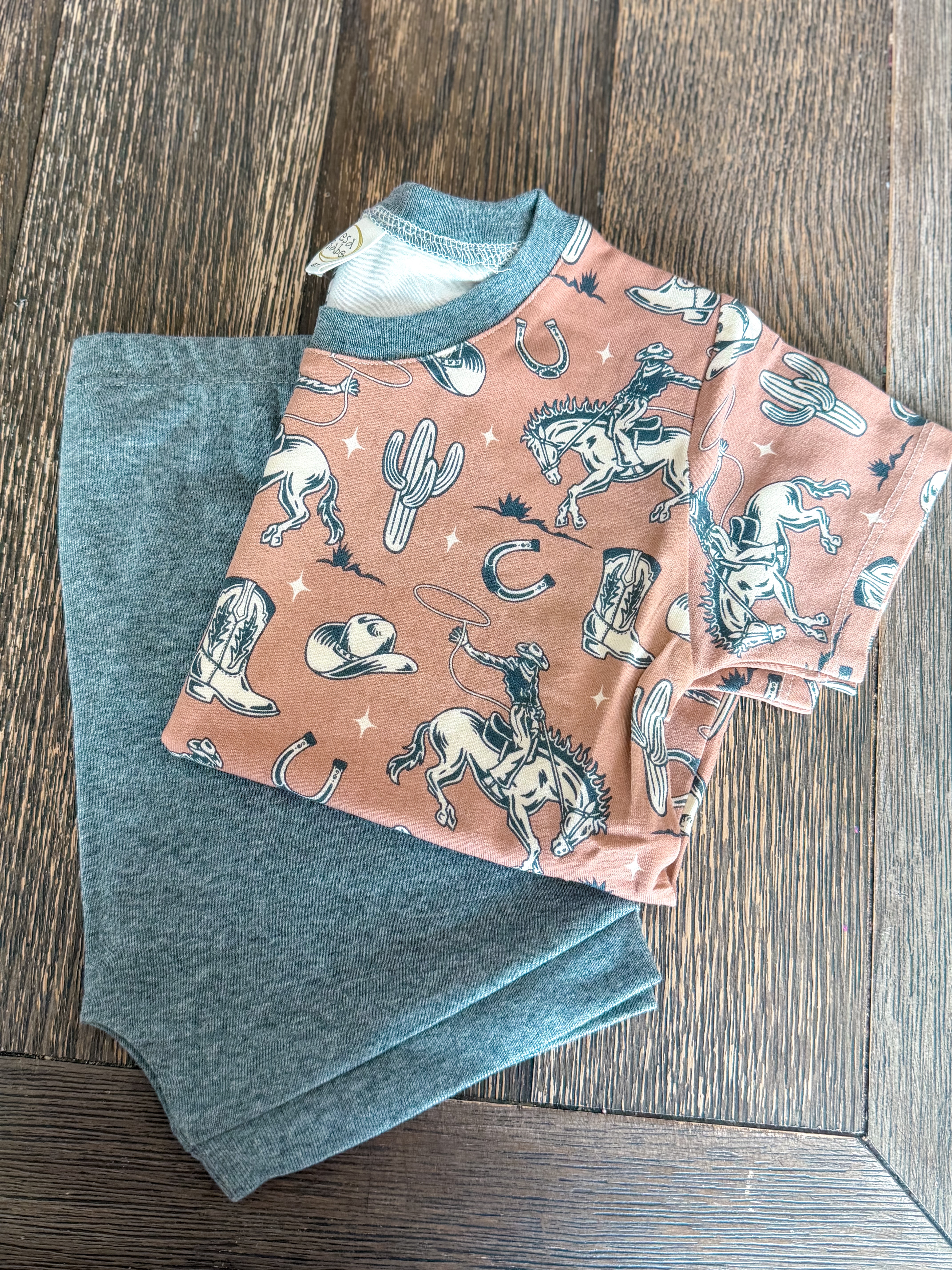 Wild Wrangler/Brown Western Bamboo Cotton Boys' Short Set