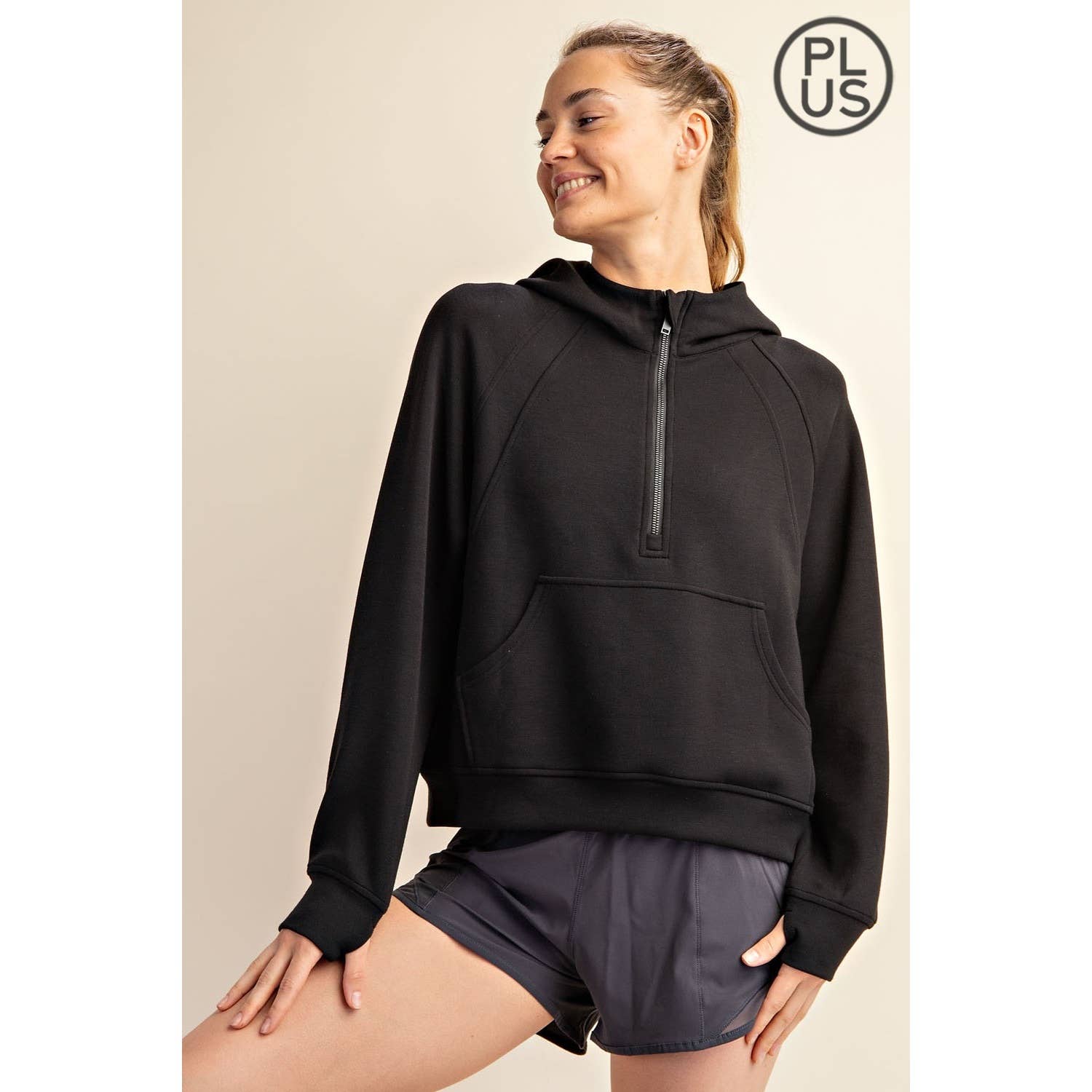 PLUS SIZE MODAL SCUBA QUARTER ZIP HODDIE JACKET