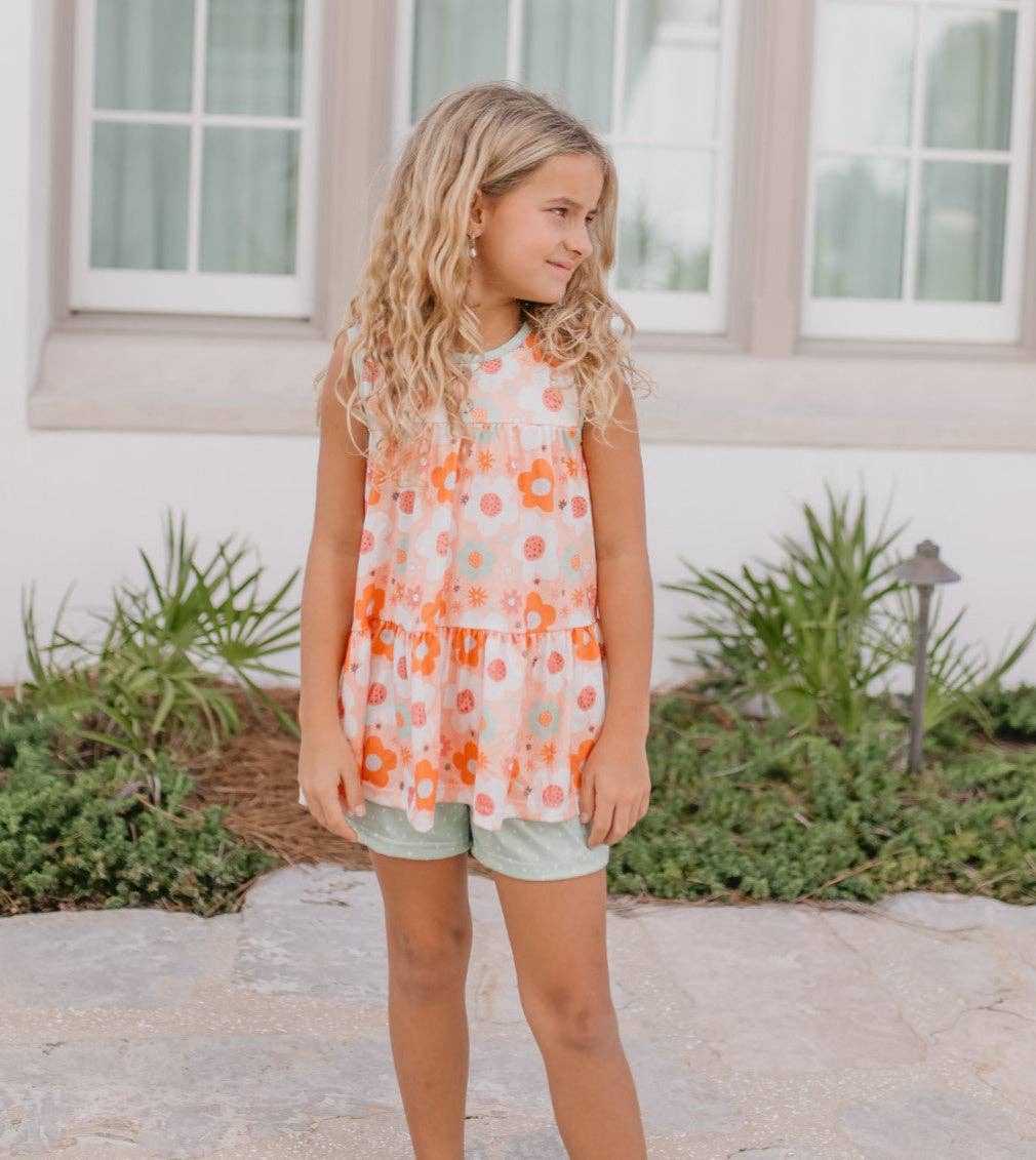 Girls Retro Flower Summer Short Set
