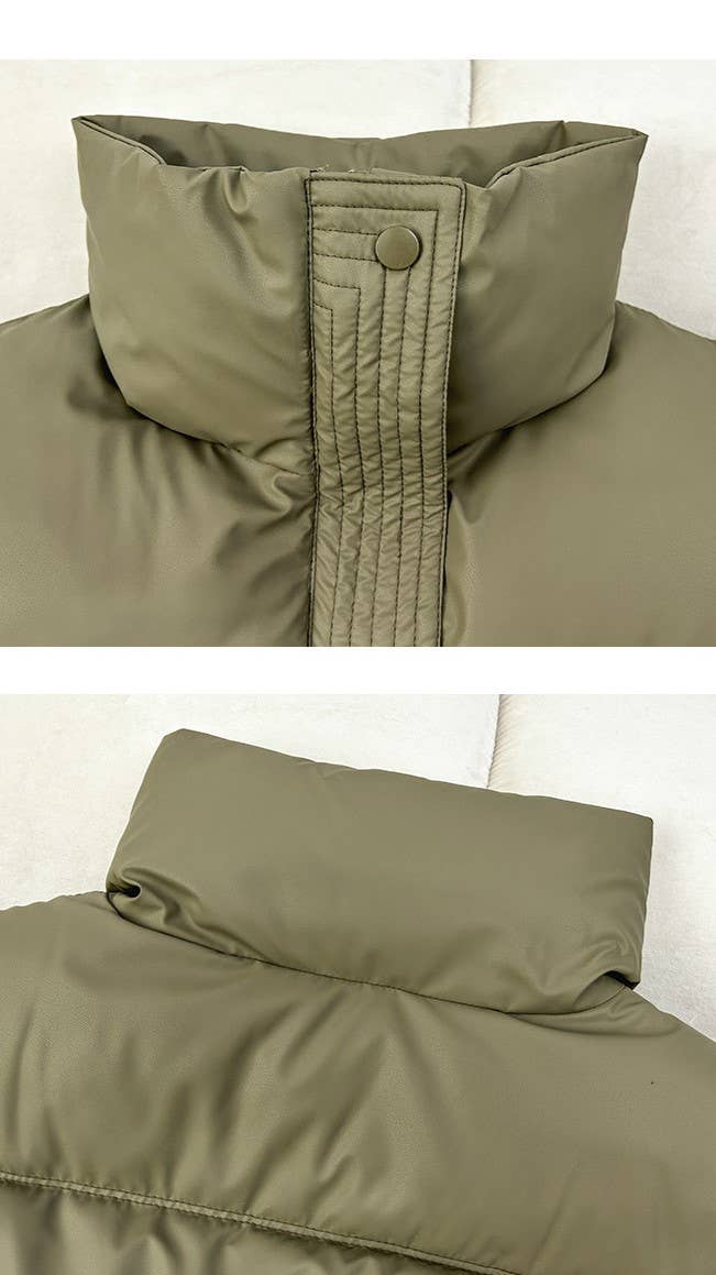 Snap Button Zip Up High Neck Pocket Puffer Vest