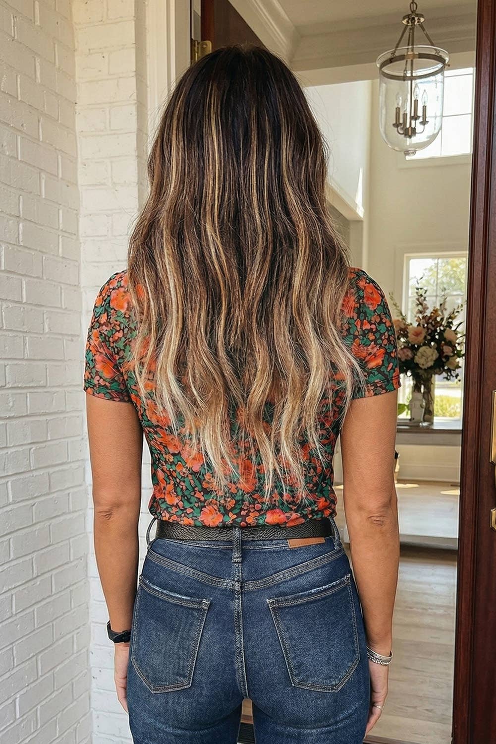 Retro Floral Printed Mesh Top