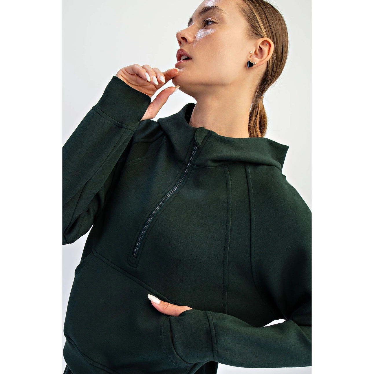 PLUS SIZE MODAL SCUBA QUARTER ZIP HODDIE JACKET