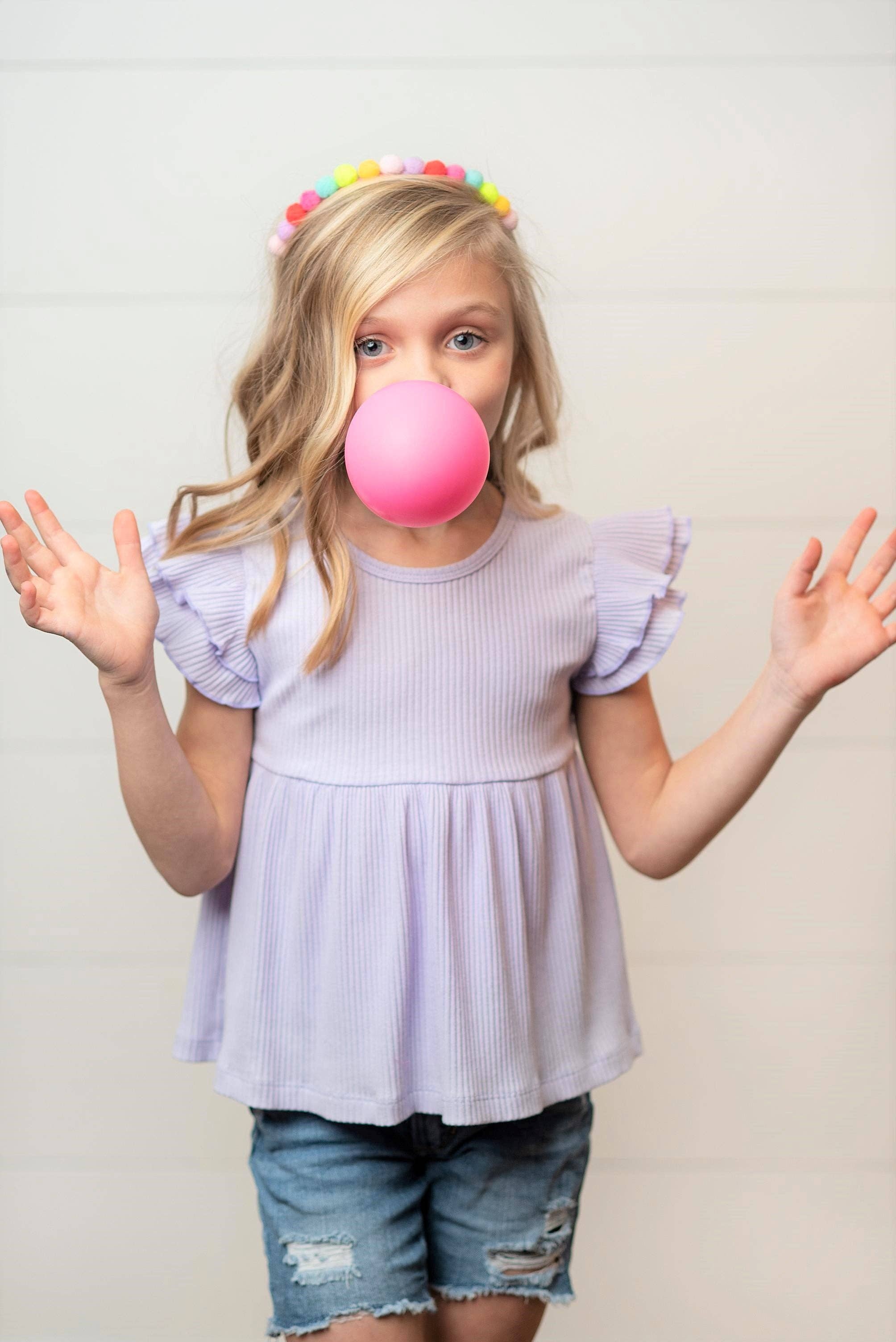 Girls Ribbed Double Ruffle Flutter Sleeve Shirt
