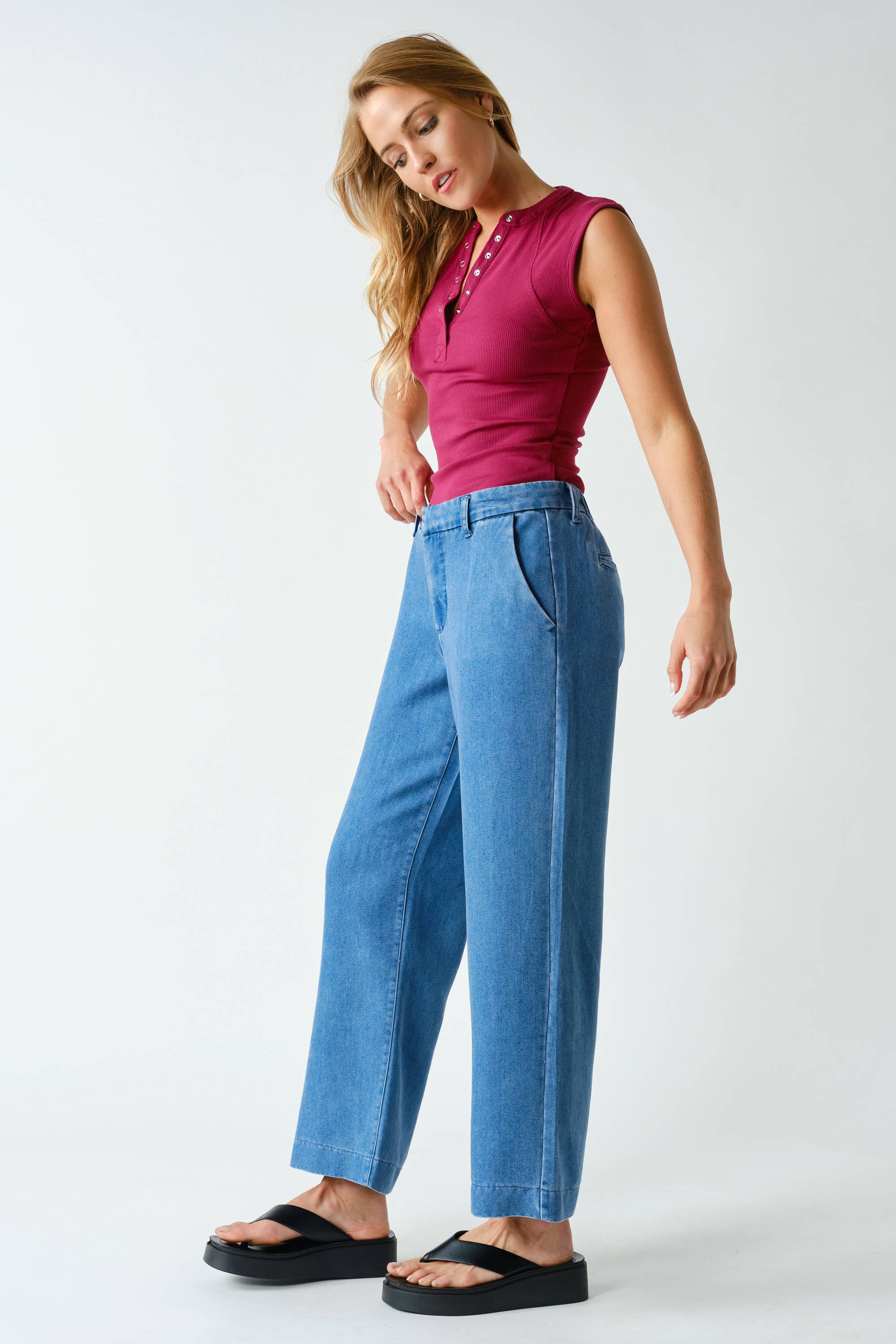 Melissa Essential Micro-Ribbed Henley Tank Top