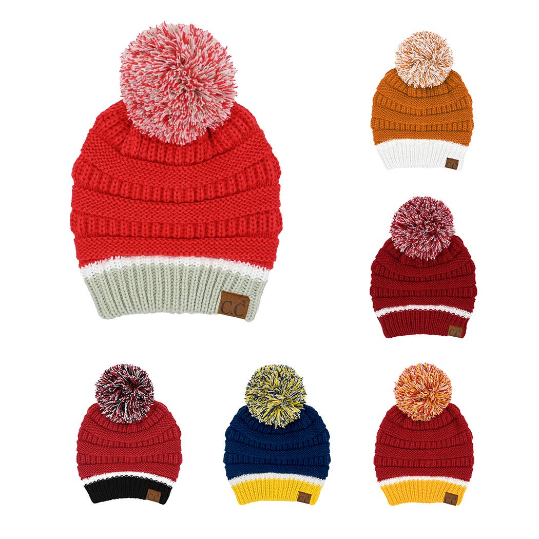 ISU Inspired Color Yarn Beanie with Pom Pom