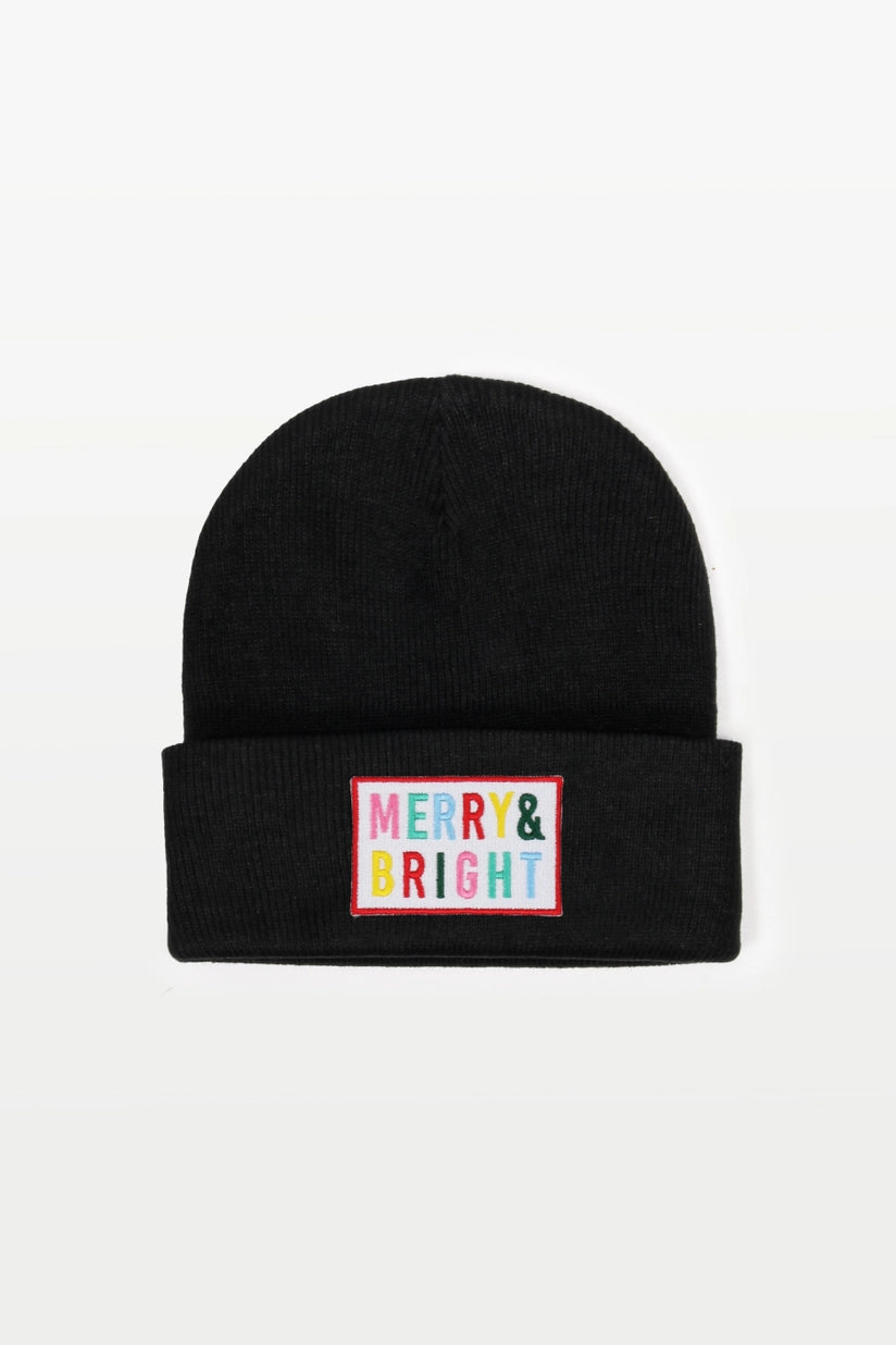 Merry & Bright Embroidery Patch Christmas Beanie