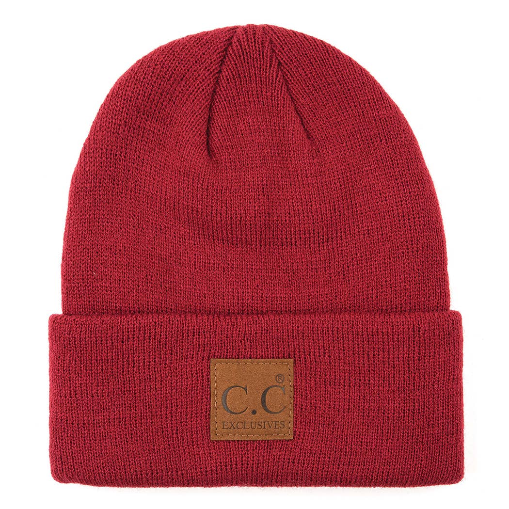 Classic Beanie Hat with Suede Logo Patch