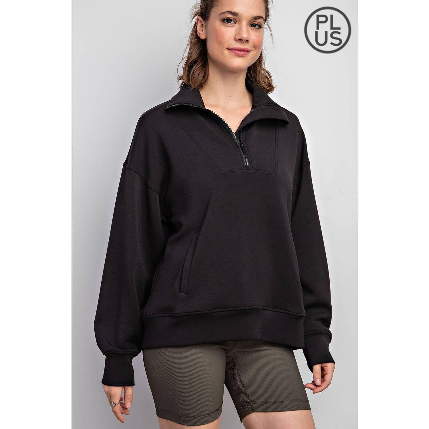PLUS SIZE MODAL SCUBA QUARTER ZIP PULLOVER