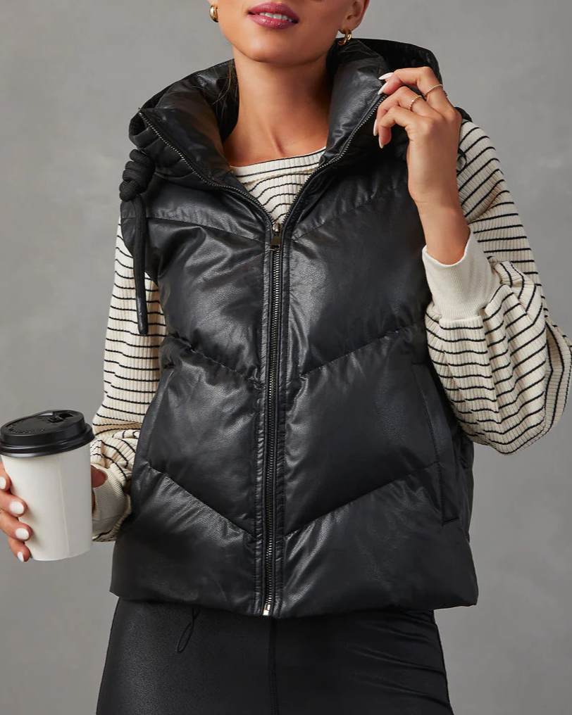Hooded Puffer Double Slip Pocket Vest