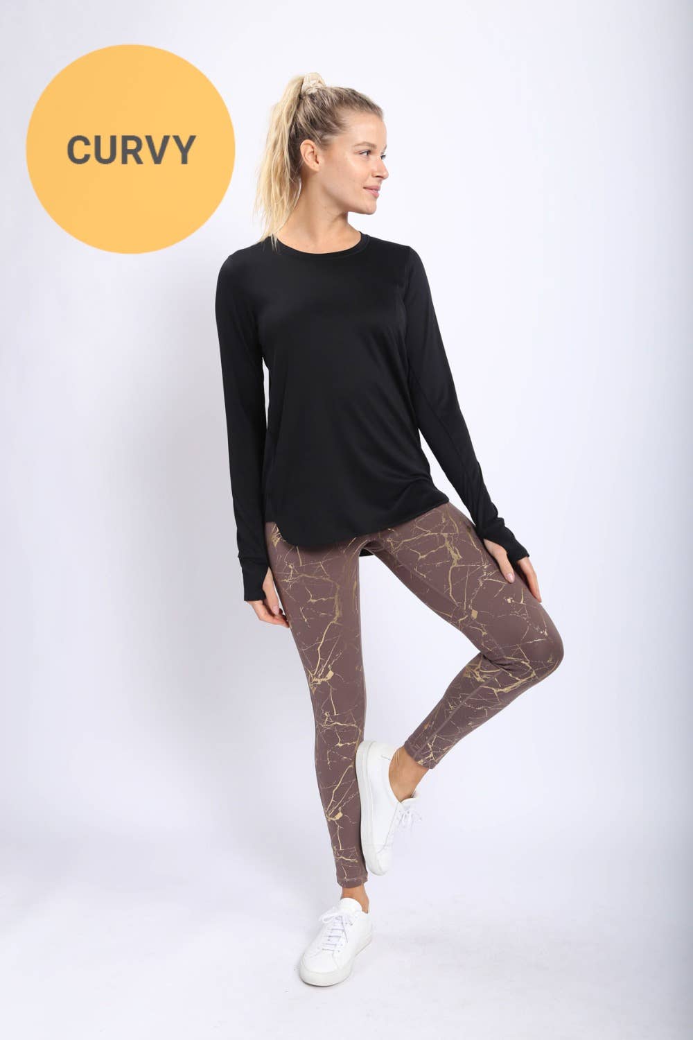 CURVY Active Top with Breathable Panels and Thumb Holes