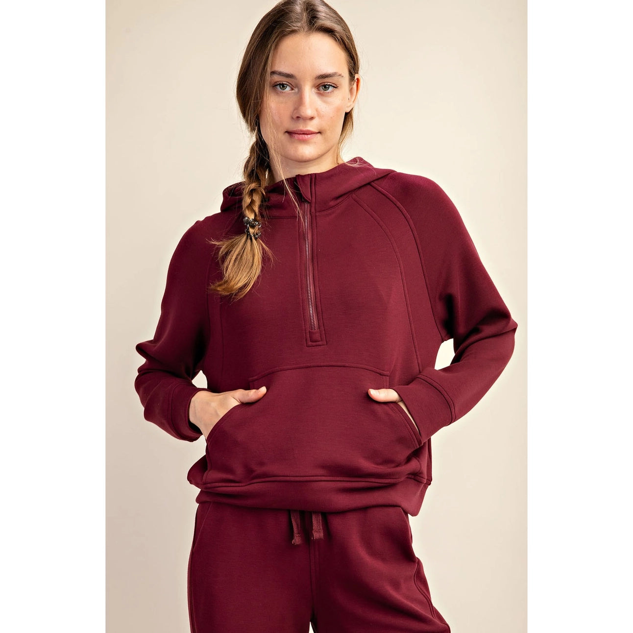 PLUS SIZE MODAL SCUBA QUARTER ZIP HODDIE JACKET