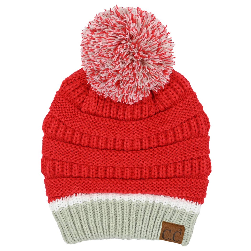 ISU Inspired Color Yarn Beanie with Pom Pom
