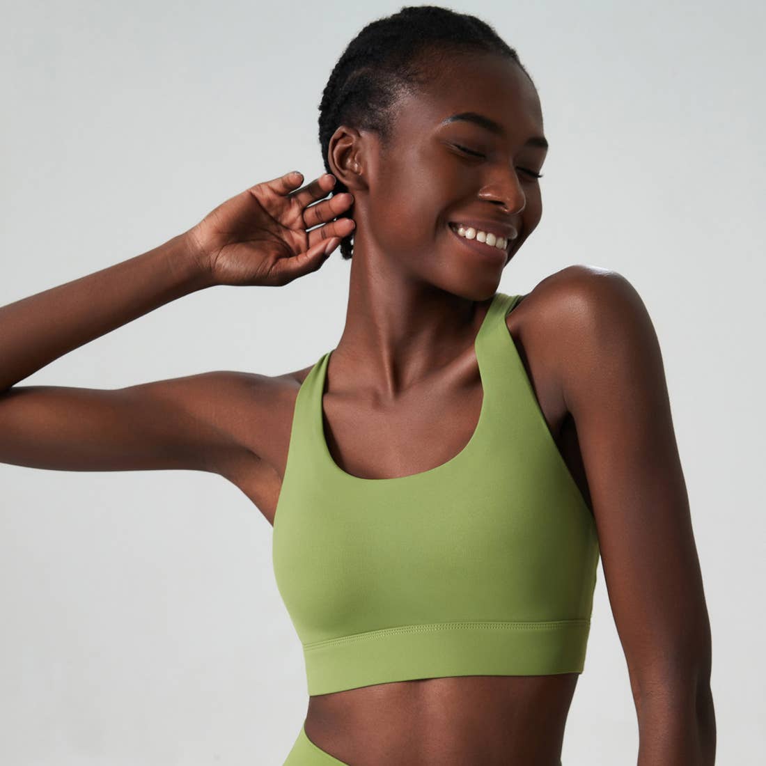 Solid Color Back Buckle High Support Fitness Sports Bra