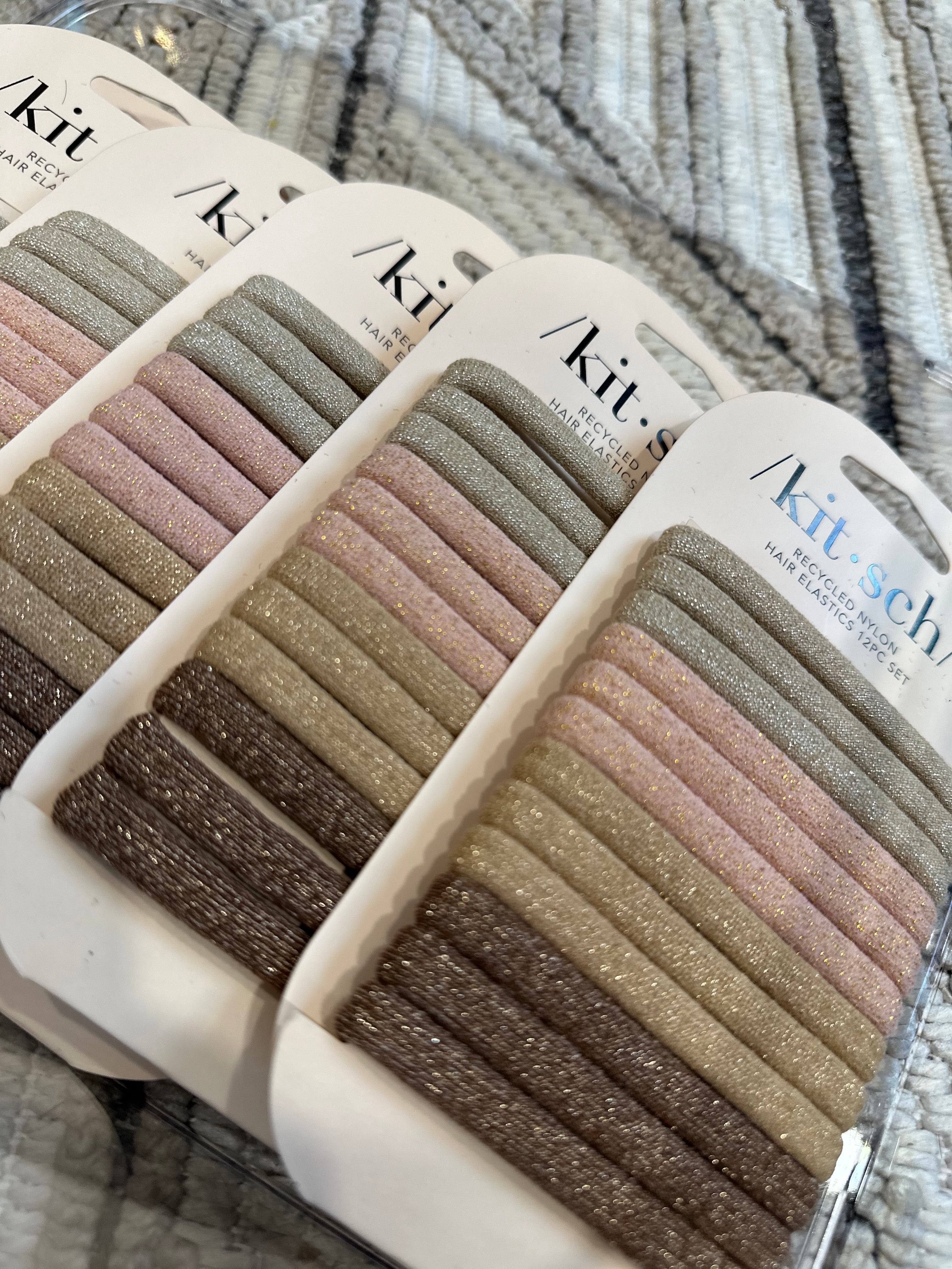 Recycled Nylon Glitter Medium Elastics 12pc- Neutral