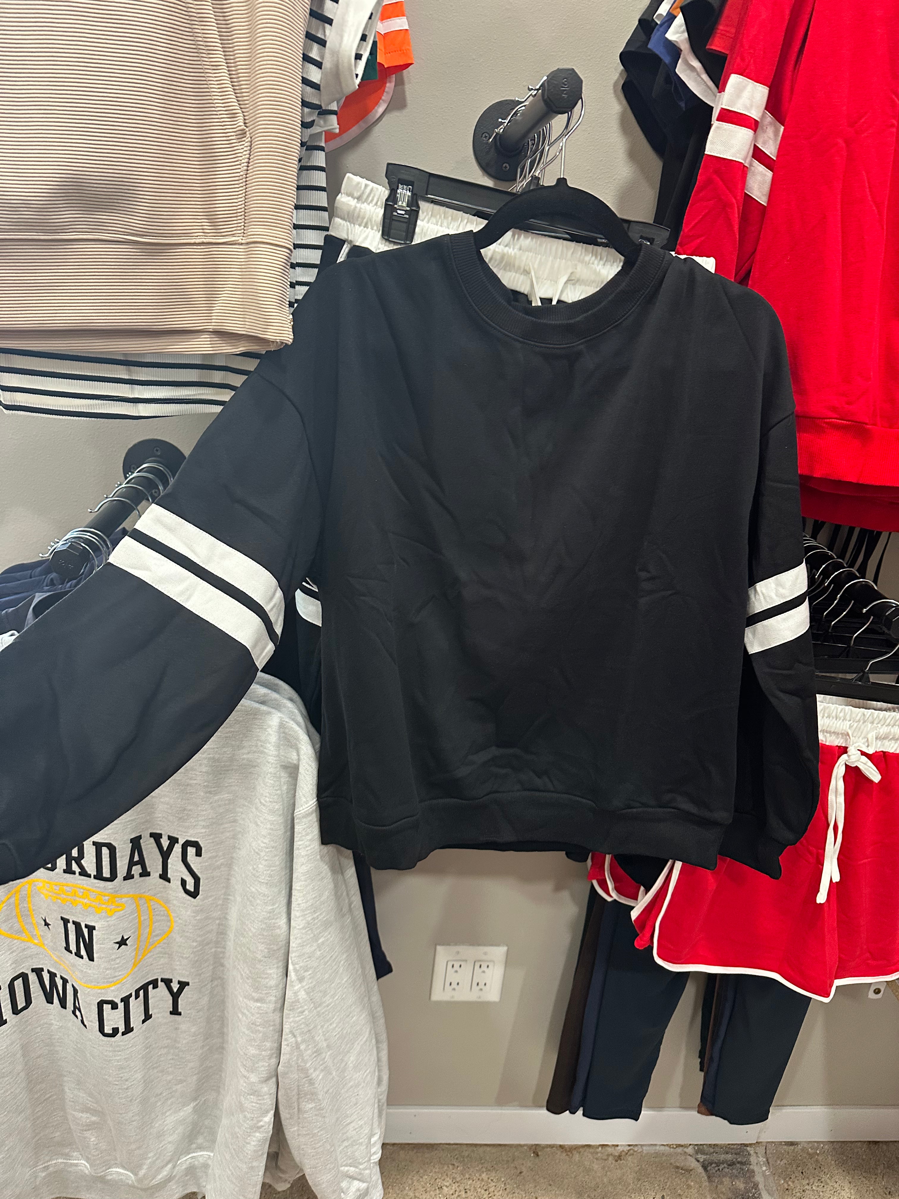 Varsity Stripe Detail Drop Shoulder Pullover Mini Skirt Set