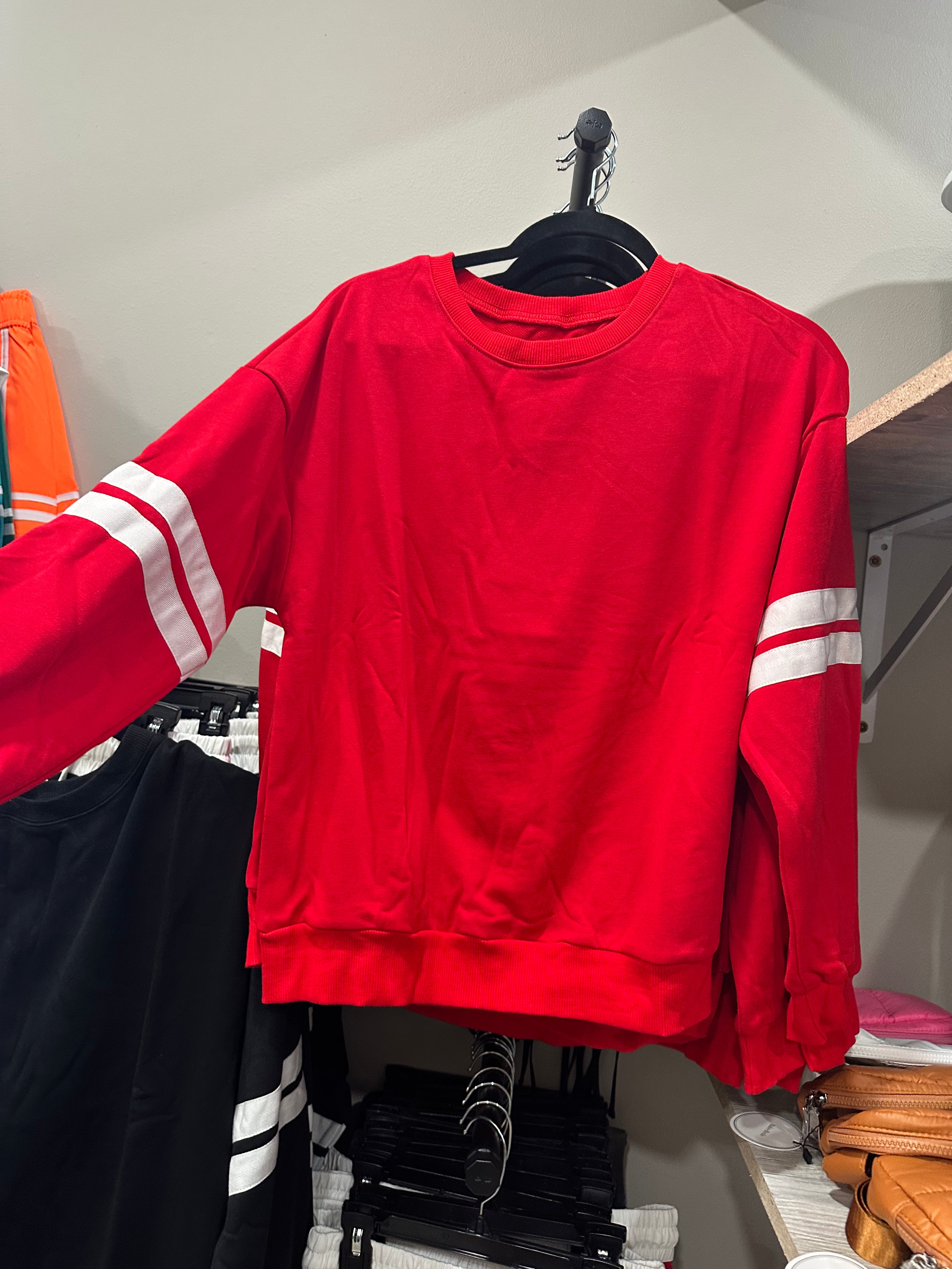 Varsity Stripe Detail Drop Shoulder Pullover Mini Skirt Set