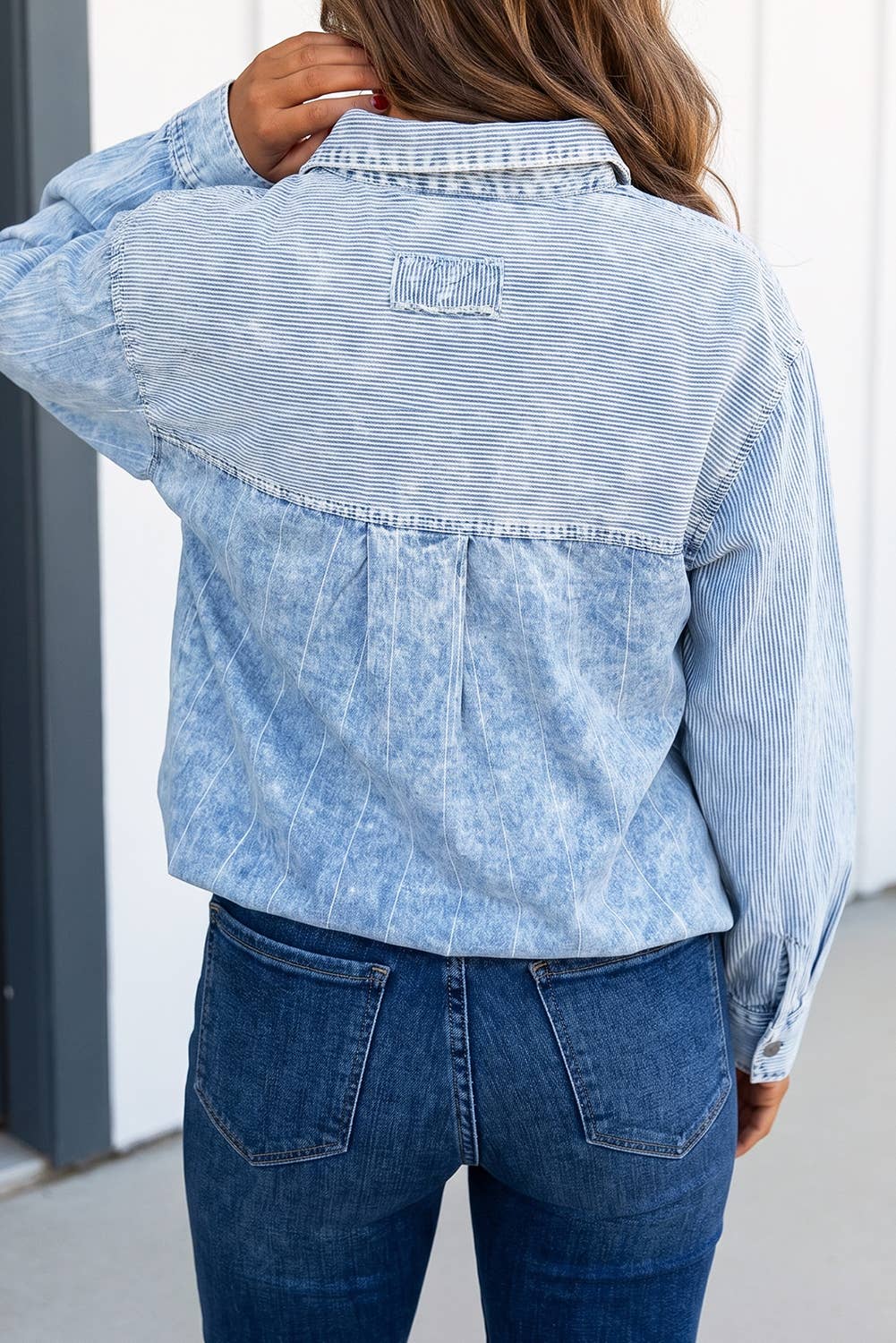 Jessie Denim Striped Patchwork Pocket Casual Jacket