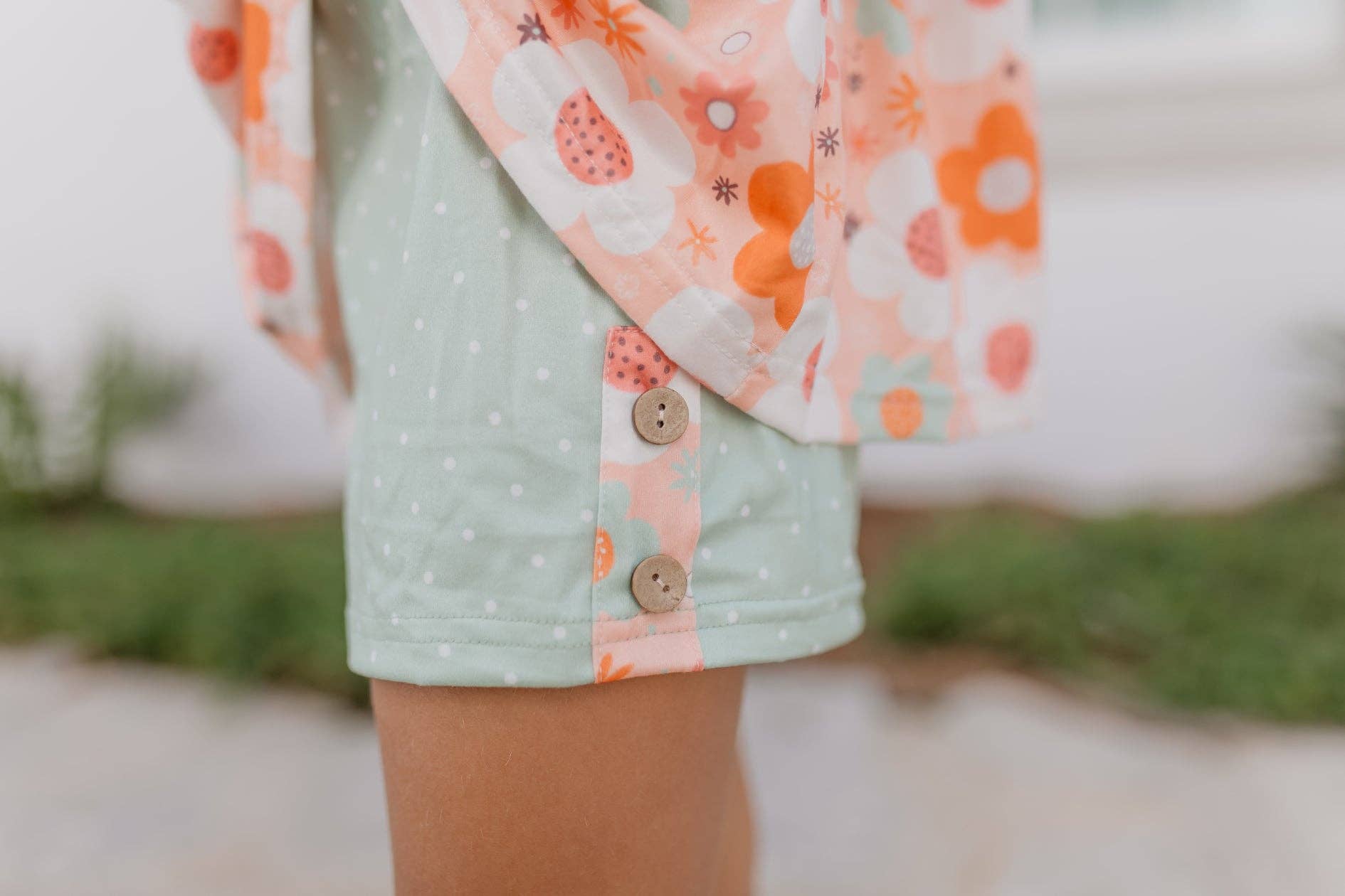 Girls Retro Flower Summer Short Set