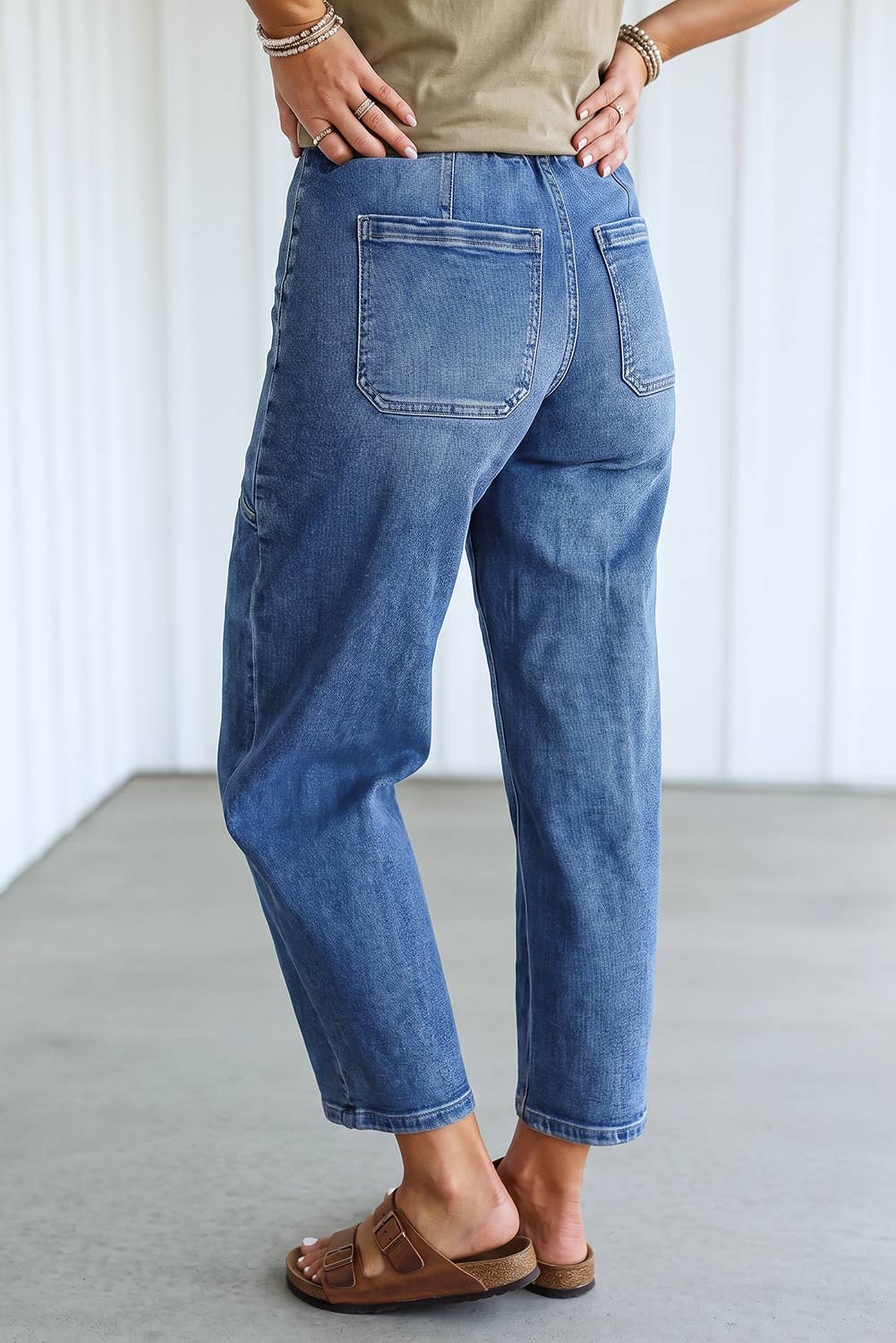 Drawstring Casual Pocket Patched Denim Jeans