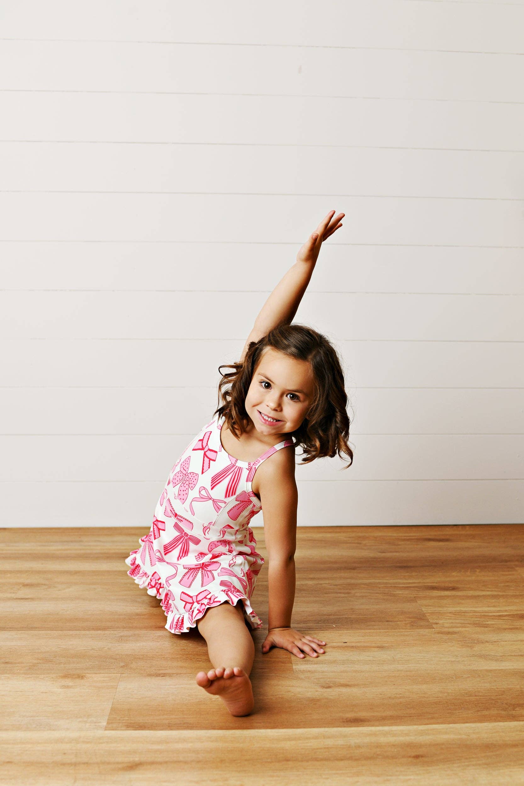 Girls Pink Bow Athletic Active Sport Ruffle Dress