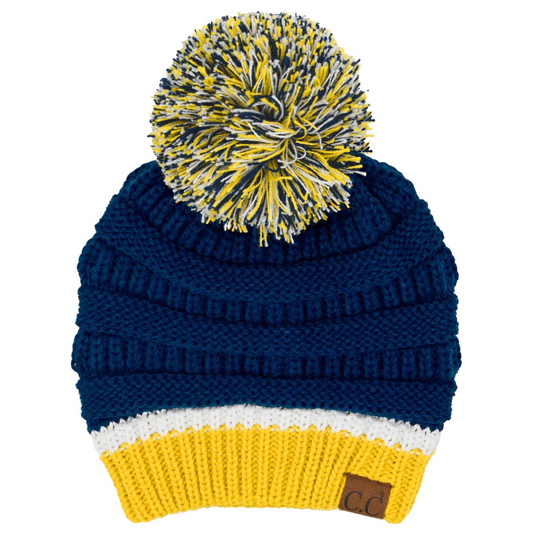 ISU Inspired Color Yarn Beanie with Pom Pom