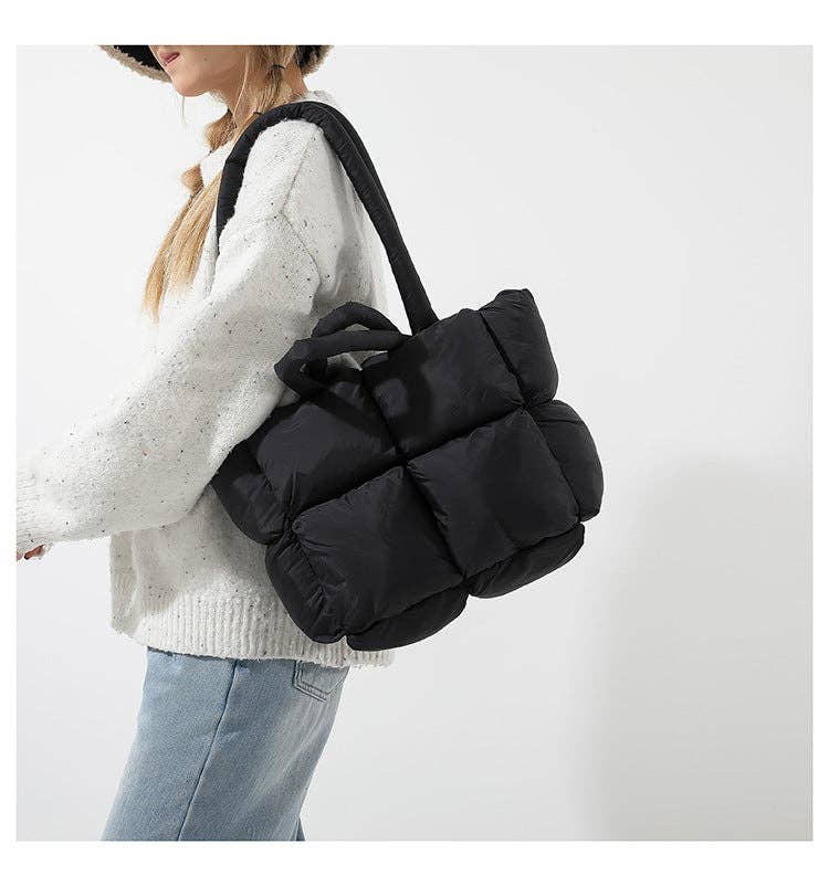 Simple Puffer Tote Bag Solid Color Soft Handbag
